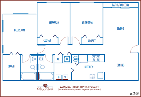 Three bedroom floor plan  at Bay Winds, Miami, FL